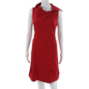 Porto Women Sheath Dress Red Viscose Cowl Neck Sleeveless Mid-Calf Size 2